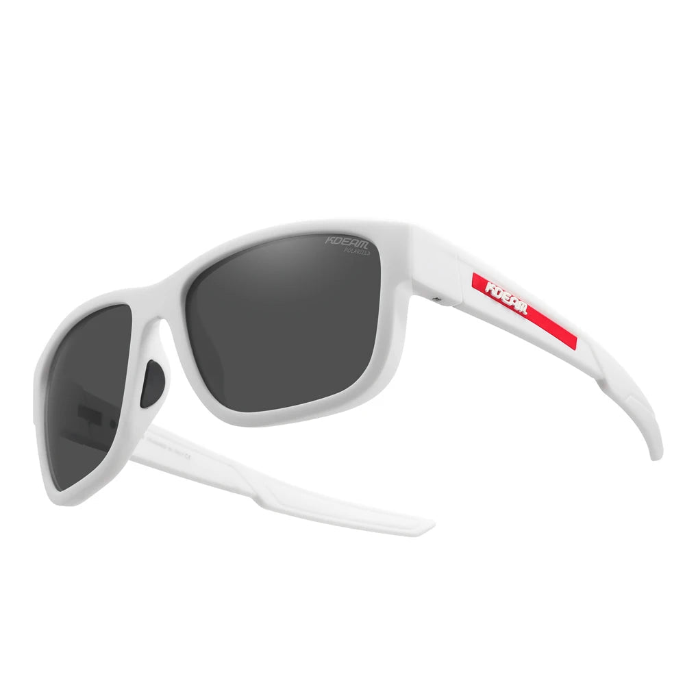 White sunglasses with black lenses on a white background