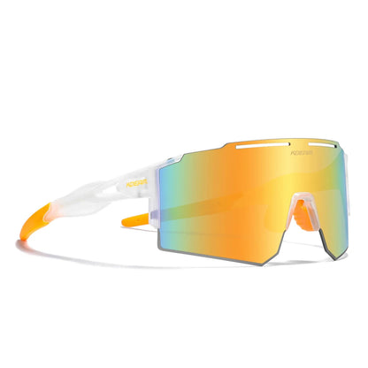 Sunglasses with colorful lens and white frame on a white background