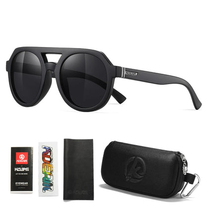 Black sunglasses with accessories on a white background