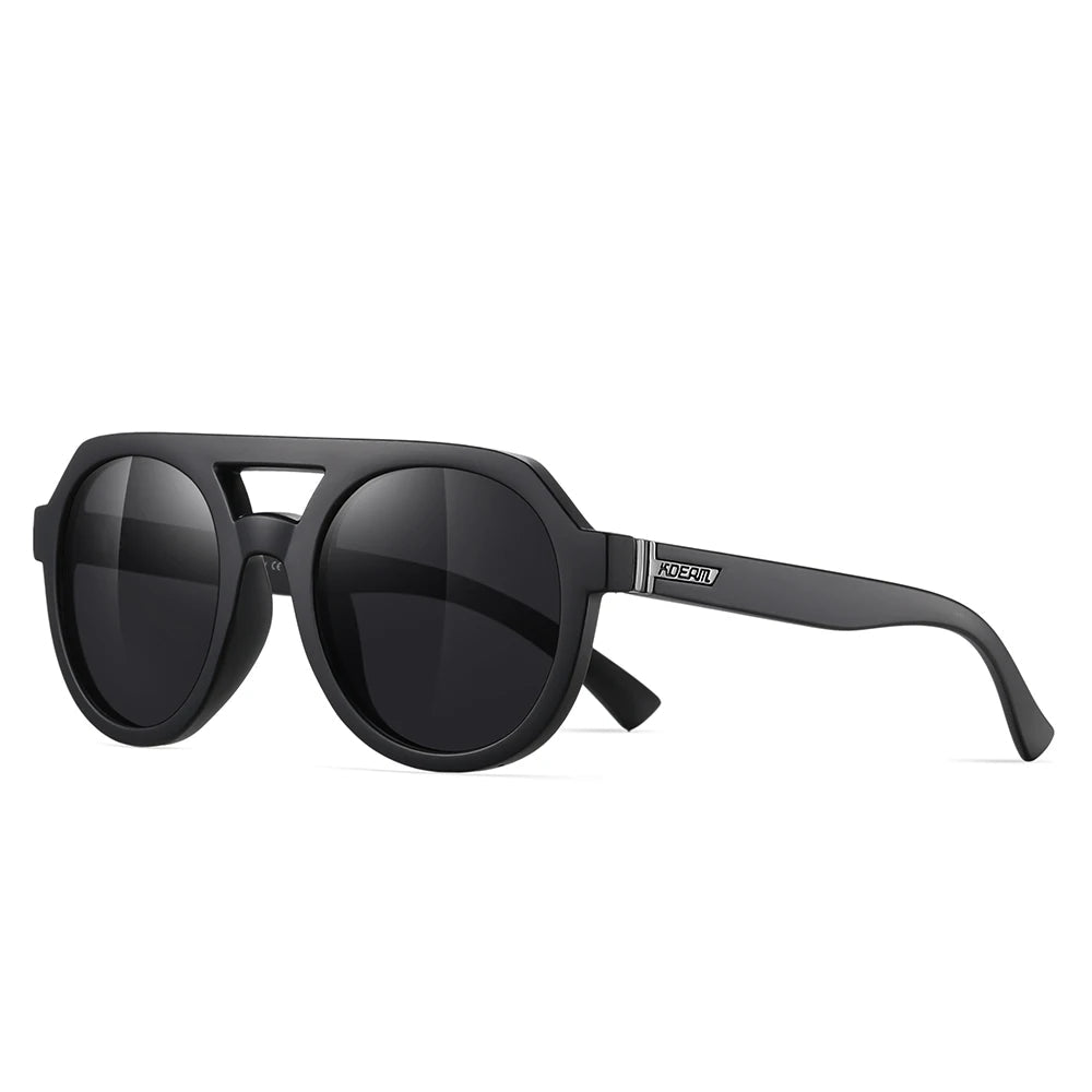 Black sunglasses with a white background